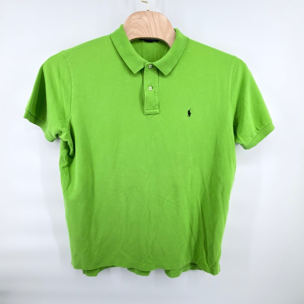 Polo Ralph Lauren Mens XL Lime Green Short Sleeve Pique Cotton Polo Shirt Logo